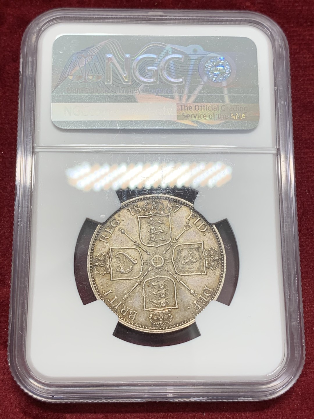 《竞宝斋》第68场-本周日，周一，周四.3场连拍（全场不限金额包邮） NGC-au58 英国 1887年 2先令佛罗林银币 中年老维银币 淡彩包浆