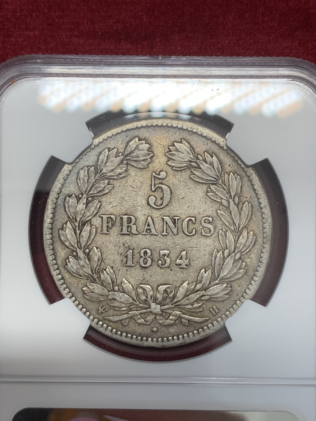 《竞宝斋》第68场-本周日，周一，周四.3场连拍（全场不限金额包邮） NGC XF40 法国 1834年菲利普一世五法郎银币 老包浆好品相