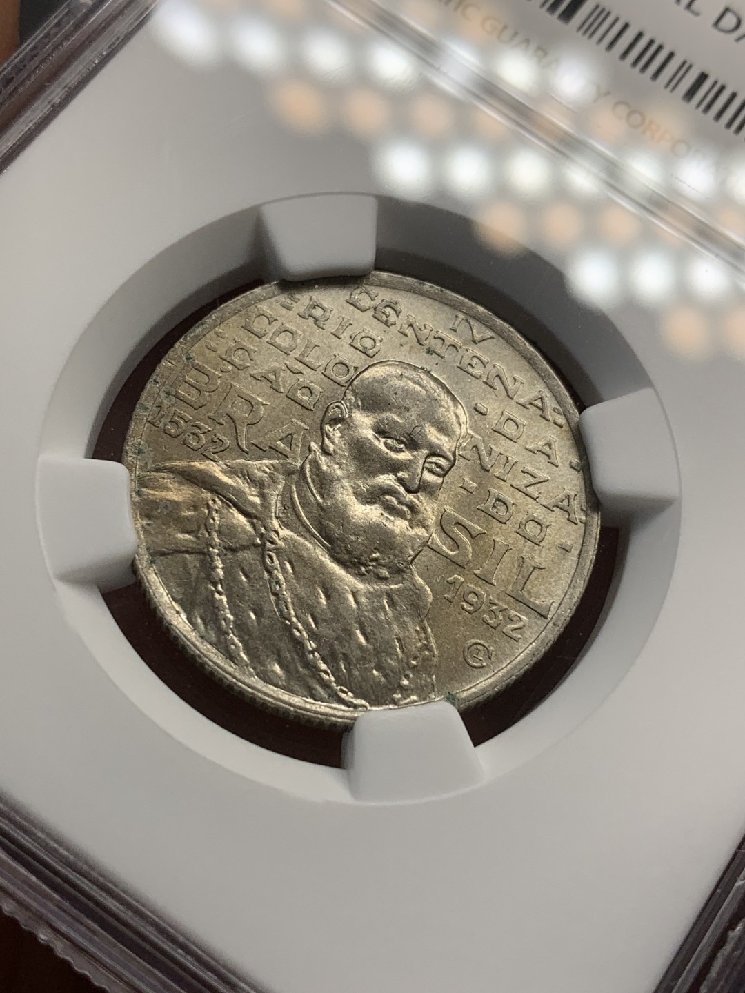 《竞宝斋》第68场-本周日，周一，周四.3场连拍（全场不限金额包邮） NGC-UNC 巴西 1932年 2000瑞斯 巴西殖民400周年纪念银币