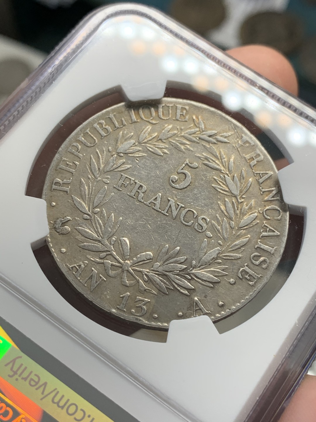 《竞宝斋》第68场-本周日，周一，周四.3场连拍（全场不限金额包邮） NGC XF  法国 AN13年拿破仑一世五法郎大银币 深打好品种