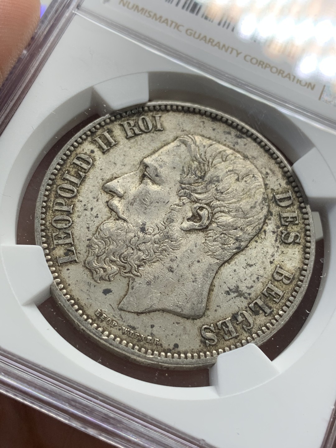 《竞宝斋》第68场-本周日，周一，周四.3场连拍（全场不限金额包邮） NGC-UNC 比利时 1870年 利奥波得二世 5法郎 原光好品 包浆太后厚没给分