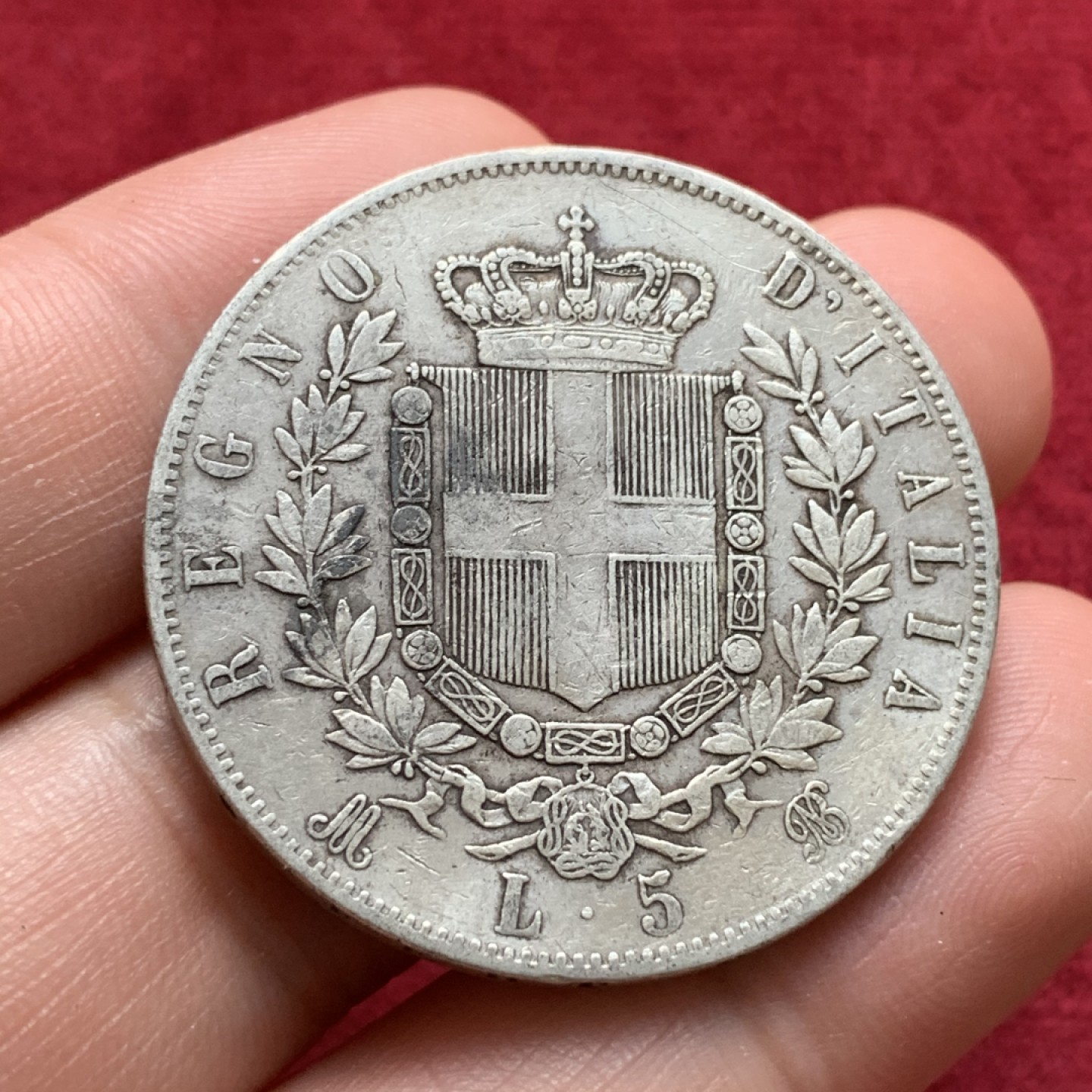 《竞宝斋》第68场-本周日，周一，周四.3场连拍（全场不限金额包邮） 意大利 1874年 5里拉 银币 原味包浆 细节很不错