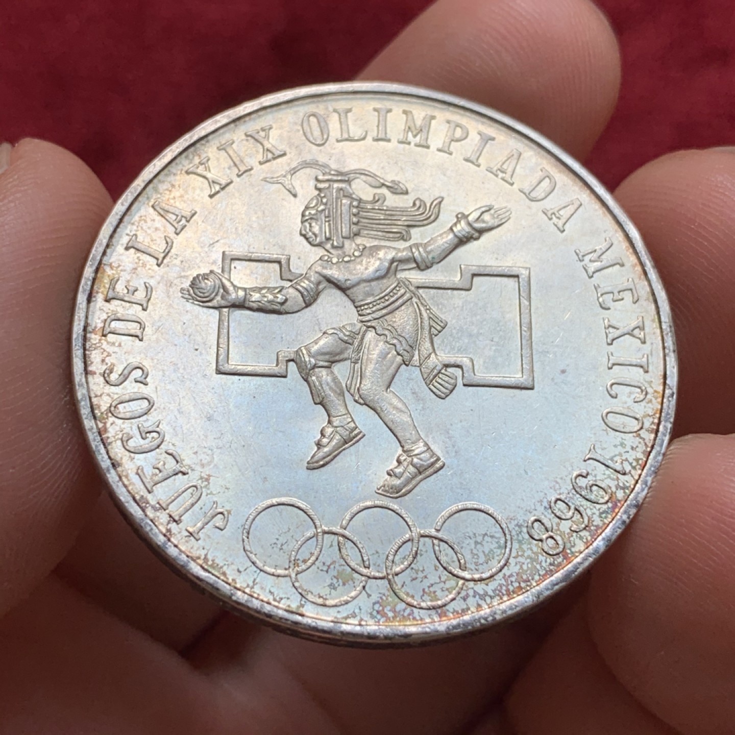 《竞宝斋》第68场-本周日，周一，周四.3场连拍（全场不限金额包邮） 墨西哥 1968年 25比索 奥运银币 墨西哥奥运银币，原汁原味，完全未流通品相