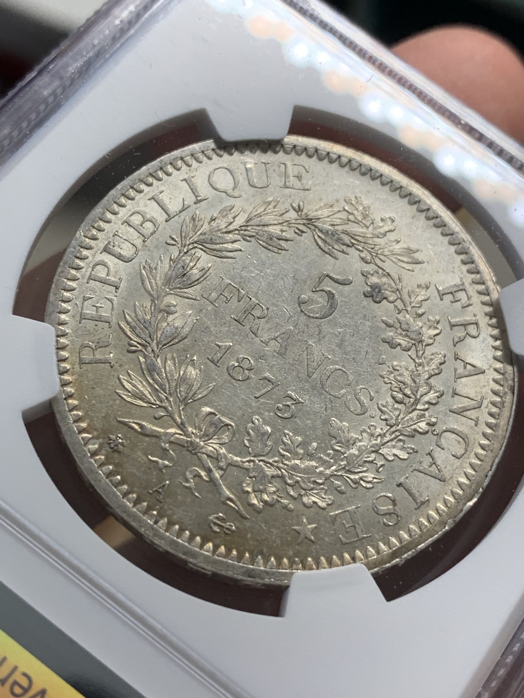 《竞宝斋》第68场-本周日，周一，周四.3场连拍（全场不限金额包邮） NGC-AU58 法国1873年 大力神5法郎 大银币 原光好品