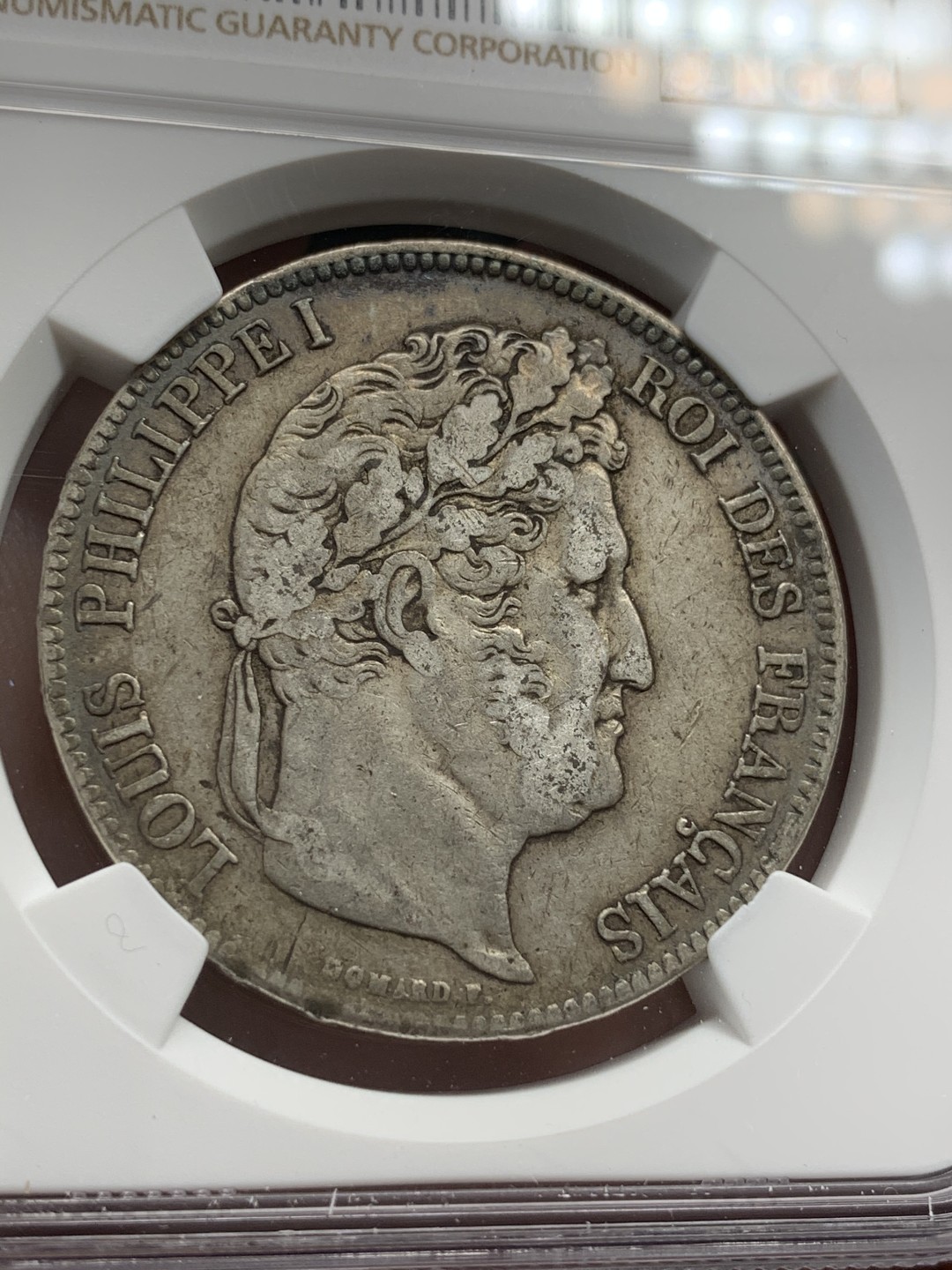 《竞宝斋》第68场-本周日，周一，周四.3场连拍（全场不限金额包邮） NGC XF40 法国 1834年菲利普一世五法郎银币 老包浆好品相