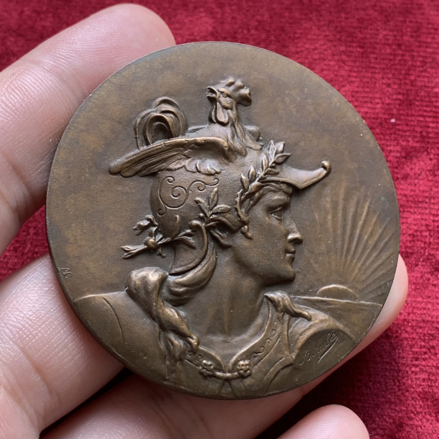 《竞宝斋》第68场-本周日，周一，周四.3场连拍（全场不限金额包邮） 法国 1951年 玛丽安娜 铜章 75克 55.2mm 大规格  铜边铭