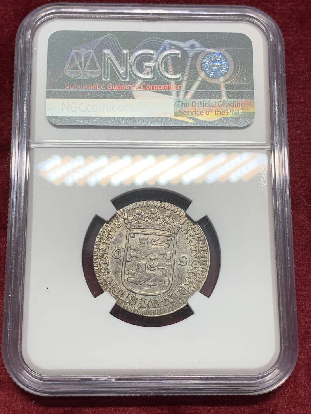 《竞宝斋》第68场-本周日，周一，周四.3场连拍（全场不限金额包邮） NGC-AU50 荷兰西弗里斯兰省 1678年 大帆船 6S银币 原味带彩 能给分的凤毛麟角