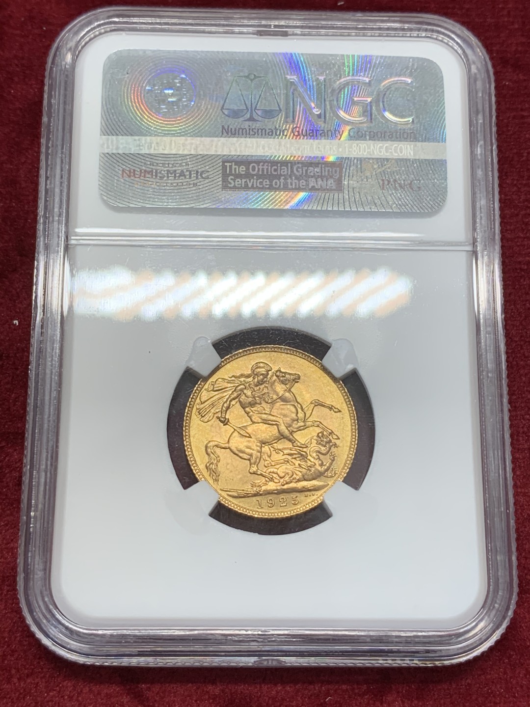 《竞宝斋》第68场-本周日，周一，周四.3场连拍（全场不限金额包邮） NGC MS66 英国1925年乔治五世1索维林 金币 高分少见 特色标签