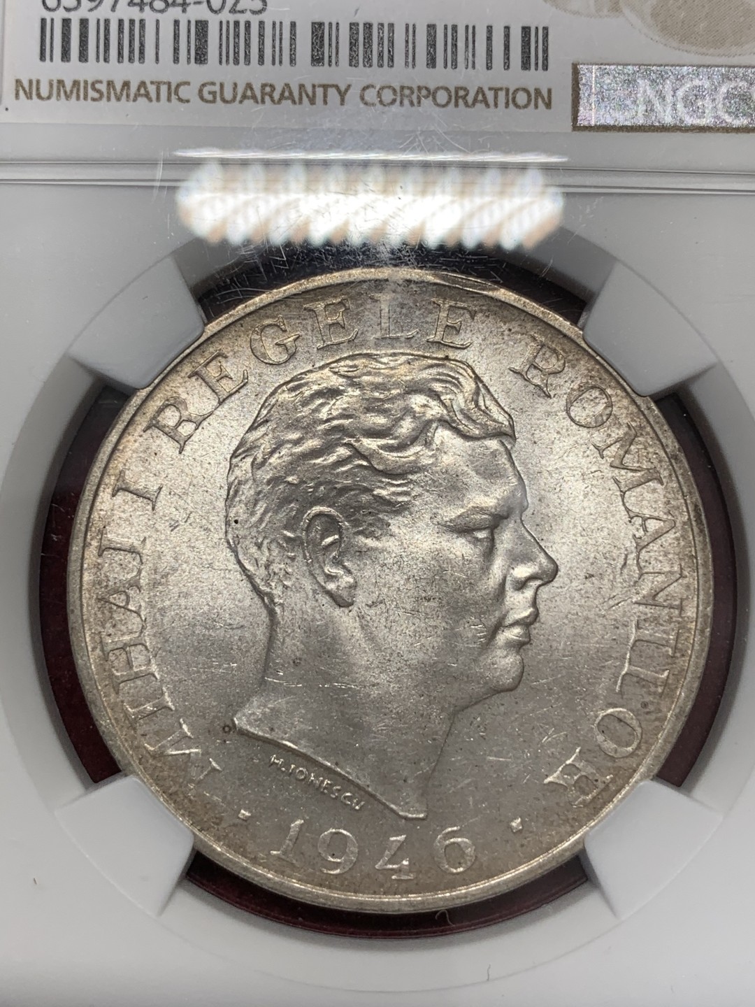 《竞宝斋》第68场-本周日，周一，周四.3场连拍（全场不限金额包邮） NGC-MS62 罗马尼亚1946年 10万列伊 大银币