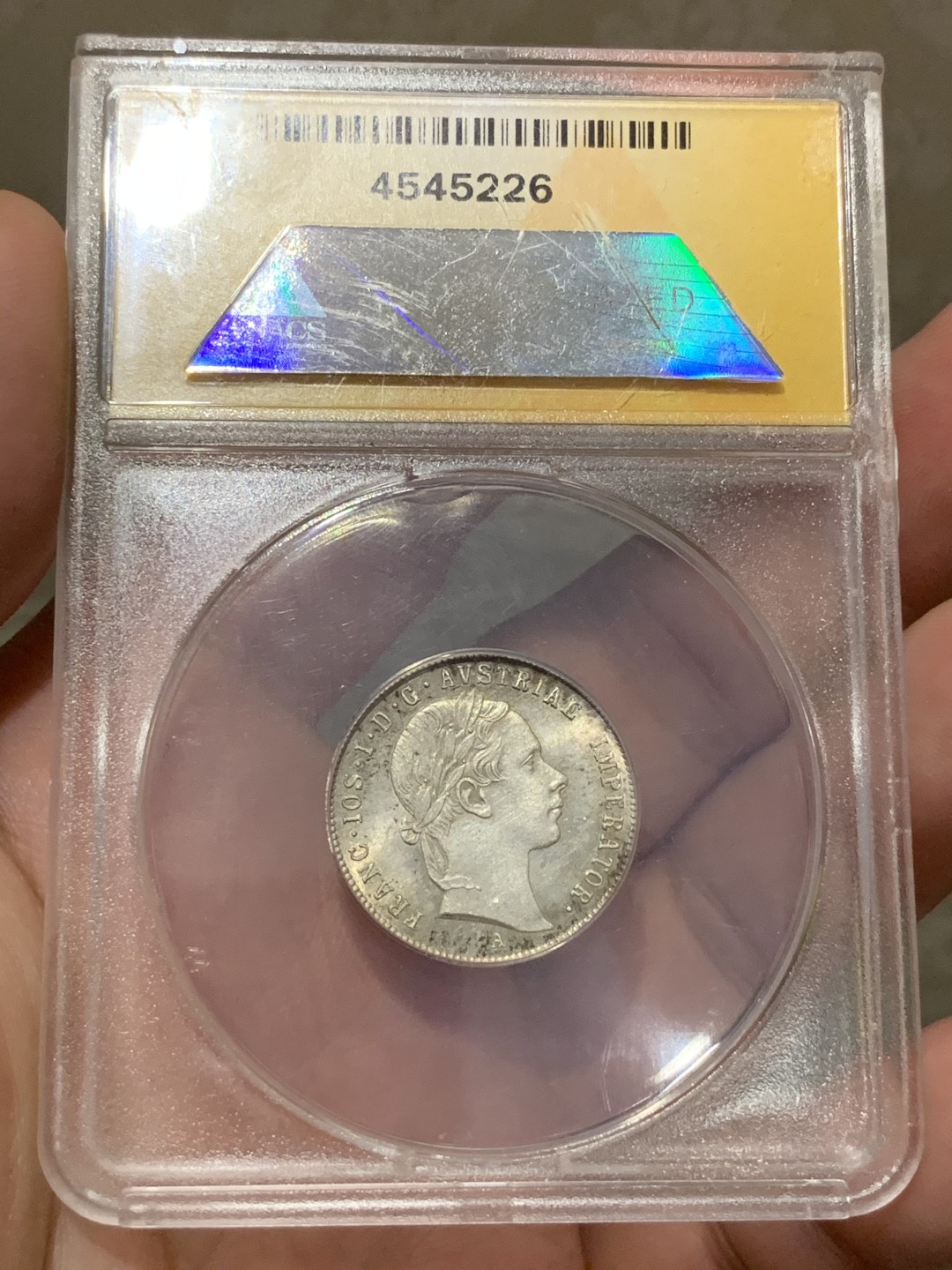 《竞宝斋》第68场-本周日，周一，周四.3场连拍（全场不限金额包邮） ANACS MS64 1854年奥地利20克鲁泽银币 鹰徽面状态极佳