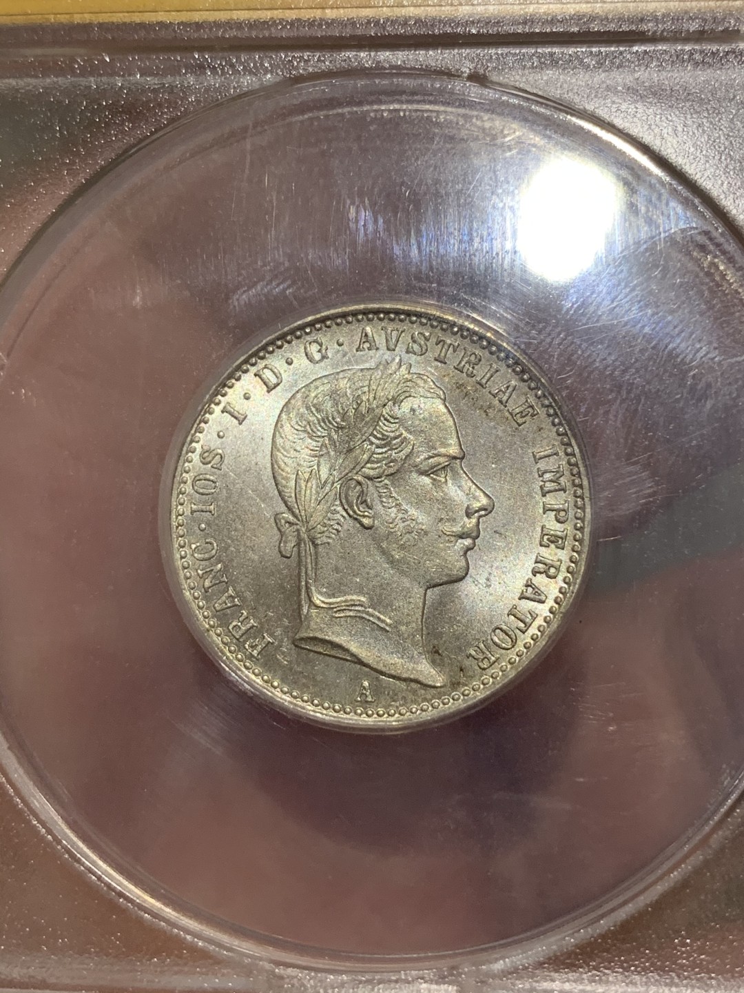 《竞宝斋》第68场-本周日，周一，周四.3场连拍（全场不限金额包邮） ANACS MS64 1858年奥地利1/4弗洛林银币 不太常见的面值，彩光，无愧64