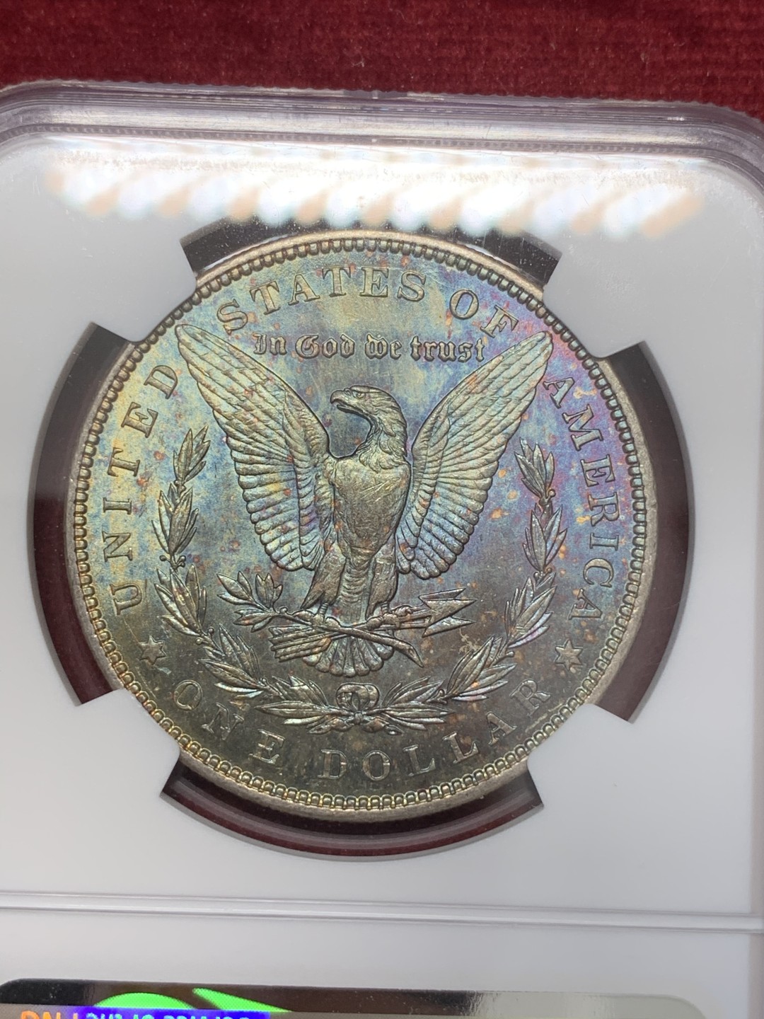 《竞宝斋》第68场-本周日，周一，周四.3场连拍（全场不限金额包邮） NGC-MS63美国1887年摩根银币 卷首币鹰面满五彩