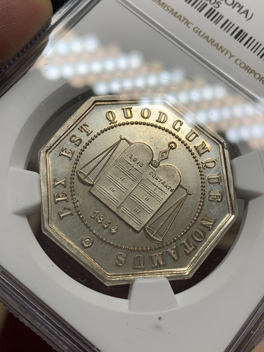 《竞宝斋》第68场-本周日，周一，周四.3场连拍（全场不限金额包邮） NGC-MS65 法国 1854年JETON银制代用币 顶级品相