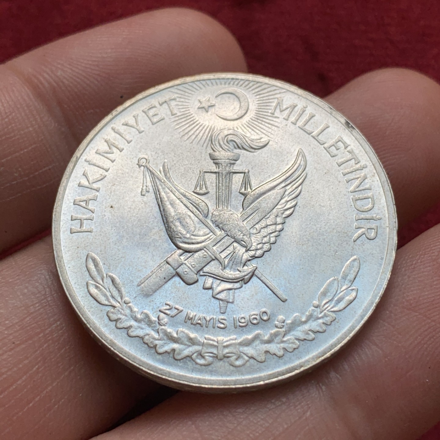 《竞宝斋》第68场-本周日，周一，周四.3场连拍（全场不限金额包邮） 土耳其 1960年5月27日 革命 纪念银币 15克 34mm直径 830银 不多见的品种