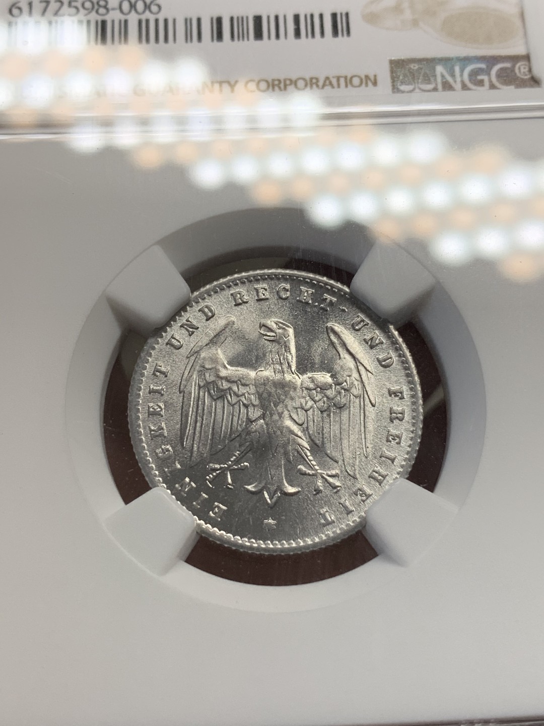 《竞宝斋》第68场-本周日，周一，周四.3场连拍（全场不限金额包邮） NGC-MS65，德国 1923年D版  200马克铝币，上65分不容易