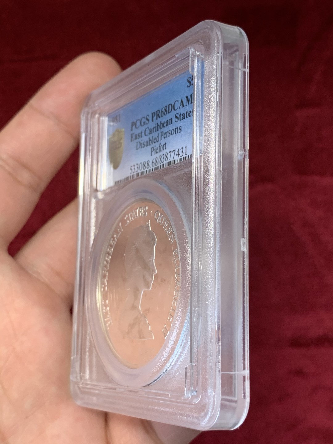 《竞宝斋》第68场-本周日，周一，周四.3场连拍（全场不限金额包邮） PCGS PR68DCAM  东加勒比 1981年 残疾人 Piefort加厚 50元银币 发行量1000枚