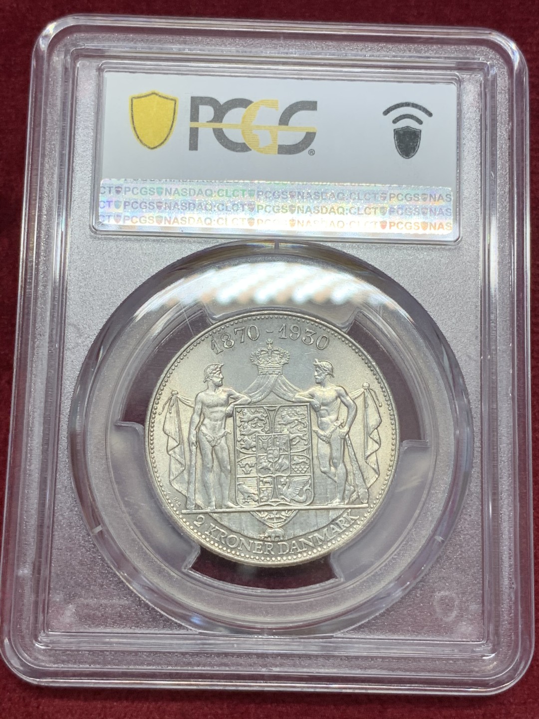 《竞宝斋》第68场-本周日，周一，周四.3场连拍（全场不限金额包邮） NGC-MS64 丹麦 1930年 2克朗 克里斯蒂安十世60大寿纪念银币