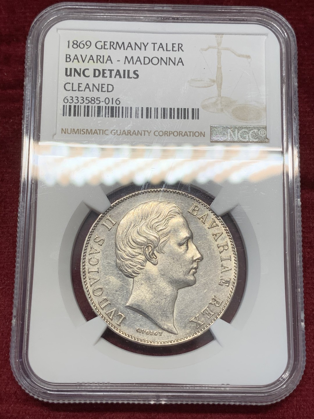 《竞宝斋》第68场-本周日，周一，周四.3场连拍（全场不限金额包邮） NGC-UNC,巴伐利亚，1869年 圣母抱婴1泰勒，上手有类镜面的感觉