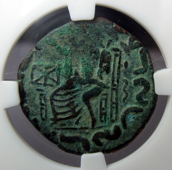 印度希腊王国铜币,赫马厄斯(Hermaeus),BC.75-50,中乾评级XF45