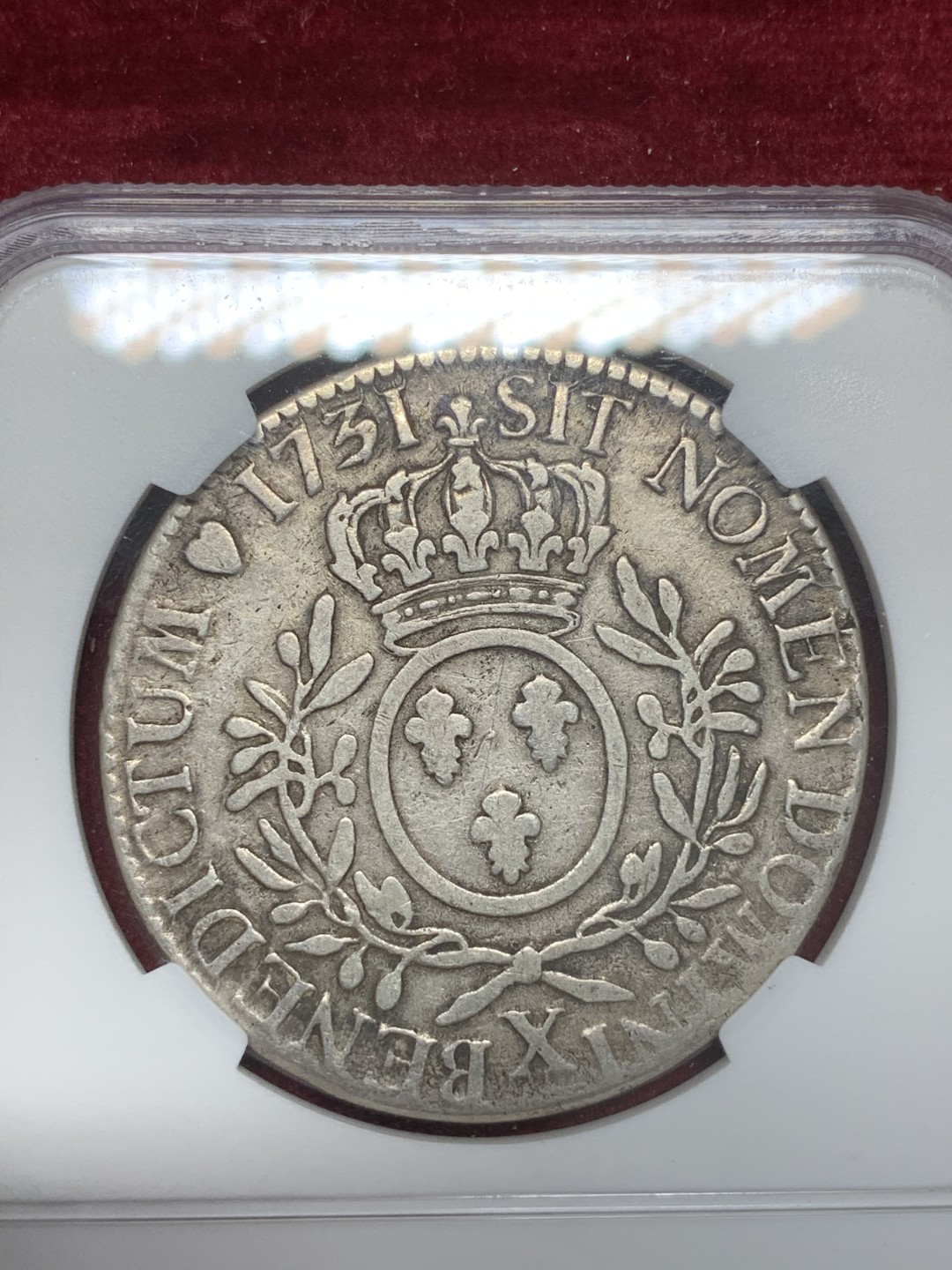 《竞宝斋》第68场-本周日，周一，周四.3场连拍（全场不限金额包邮） 唯一冠军分 NGC-VF25 法国亚眠 1731-年 路易十五 1埃居大银币 非常稀少的厂名