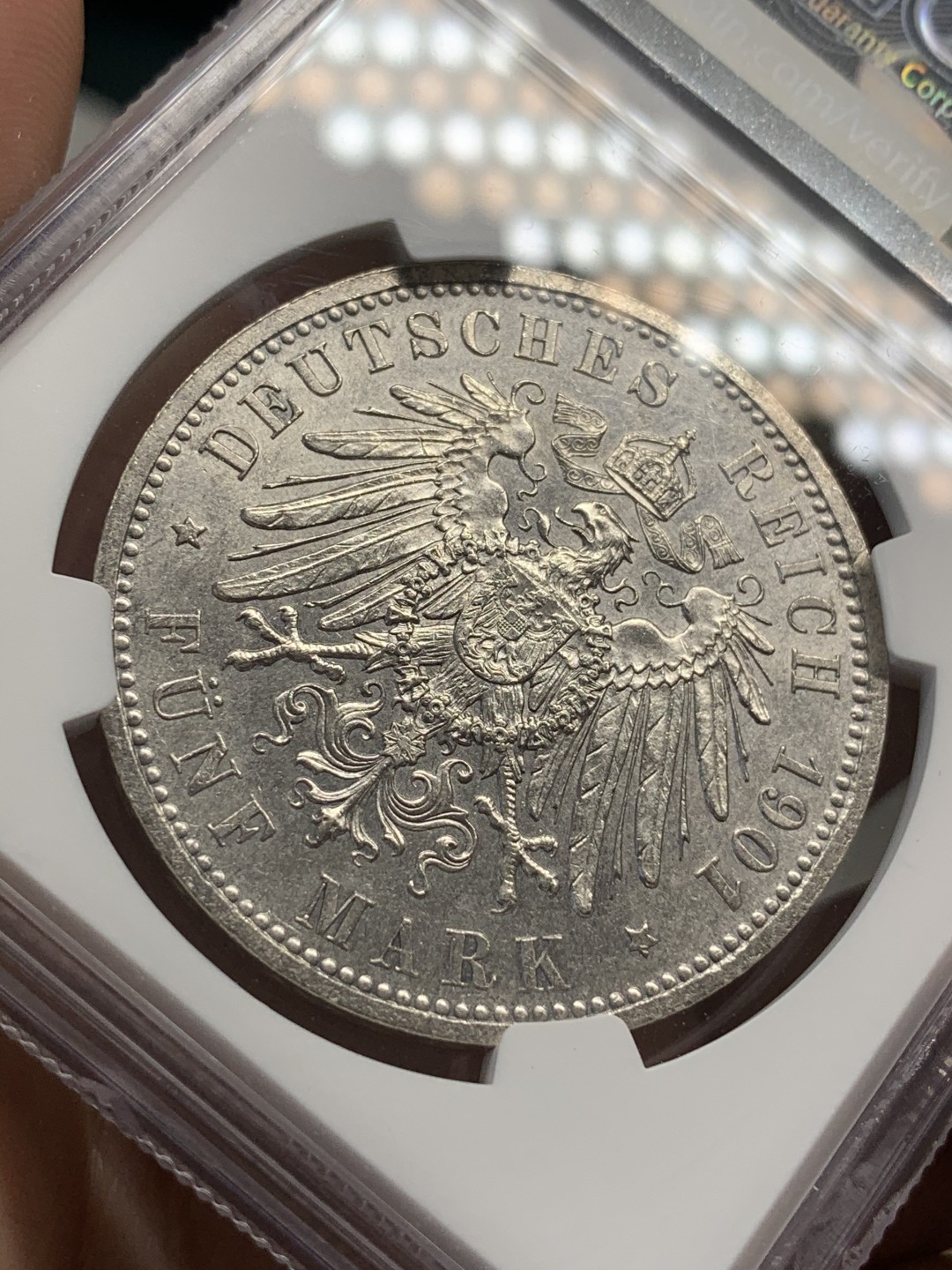 《竞宝斋》第68场-本周日，周一，周四.3场连拍（全场不限金额包邮） NGC-AU58 德国 1901年 普鲁士建国 200周年纪念 5马克银币