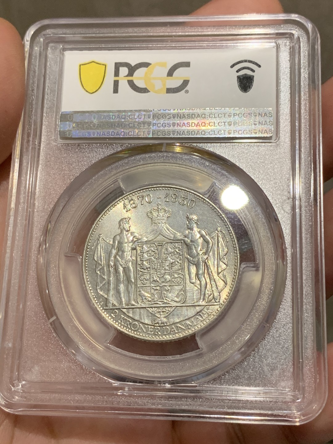 《竞宝斋》第68场-本周日，周一，周四.3场连拍（全场不限金额包邮） NGC-MS64 丹麦 1930年 2克朗 克里斯蒂安十世60大寿纪念银币