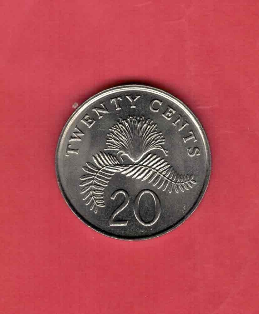 新加坡1993年20分 年份少 实物如图 UNC