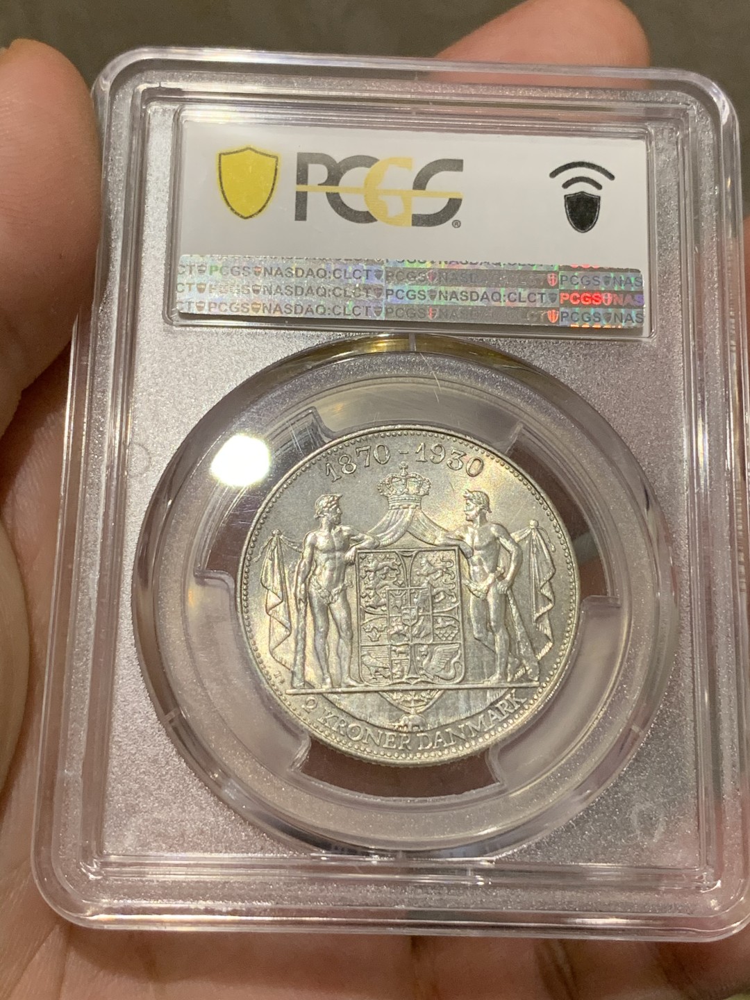 《竞宝斋》第68场-本周日，周一，周四.3场连拍（全场不限金额包邮） NGC-MS64 丹麦 1930年 2克朗 克里斯蒂安十世60大寿纪念银币