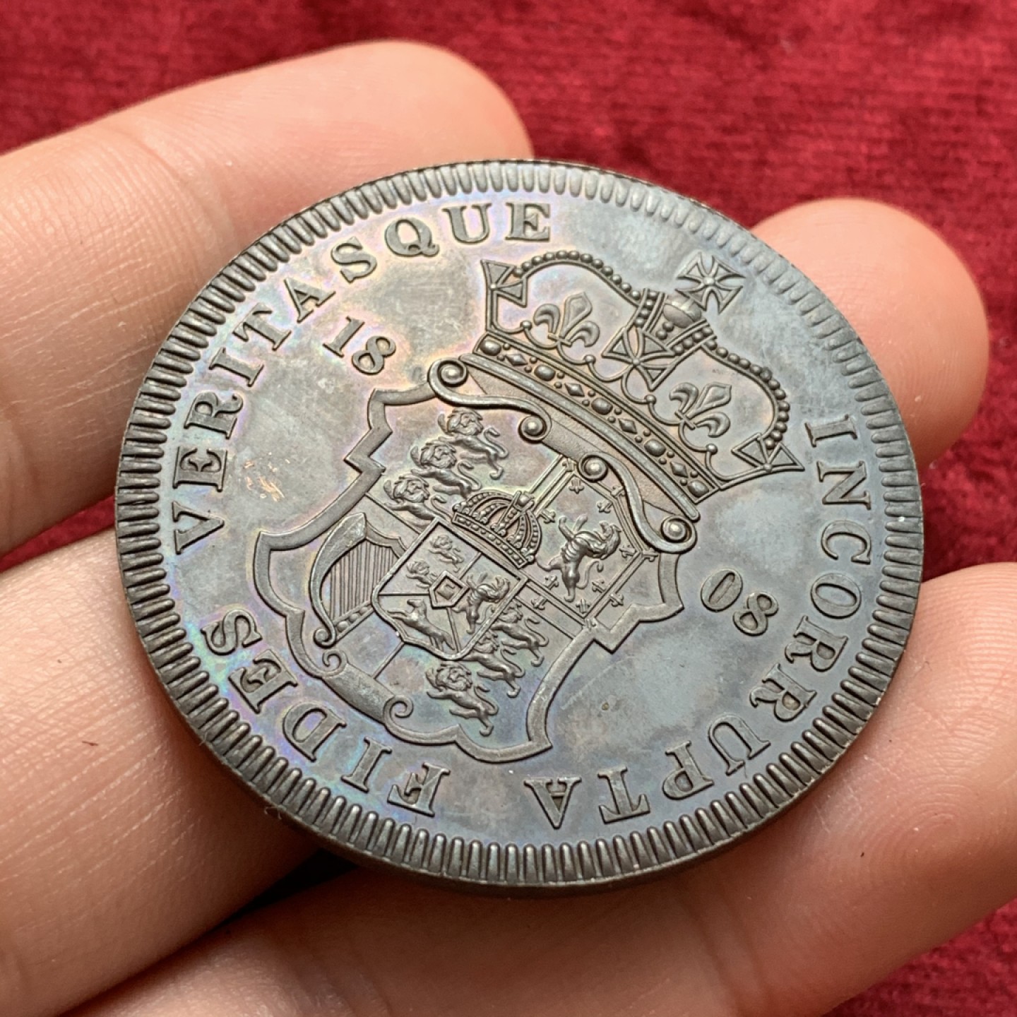 《竞宝斋》第68场-本周日，周一，周四.3场连拍（全场不限金额包邮） 英国“1808年”乔治三世国王头像 图案1克朗后铸币 直径41mm