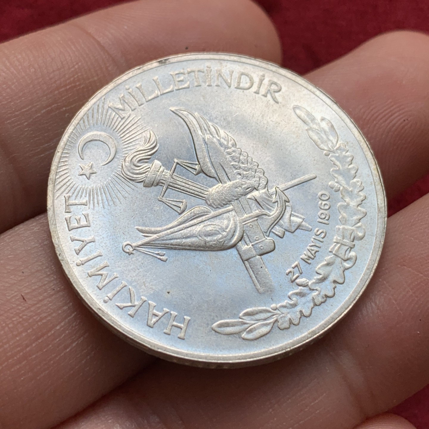 《竞宝斋》第68场-本周日，周一，周四.3场连拍（全场不限金额包邮） 土耳其 1960年5月27日 革命 纪念银币 15克 34mm直径 830银 不多见的品种