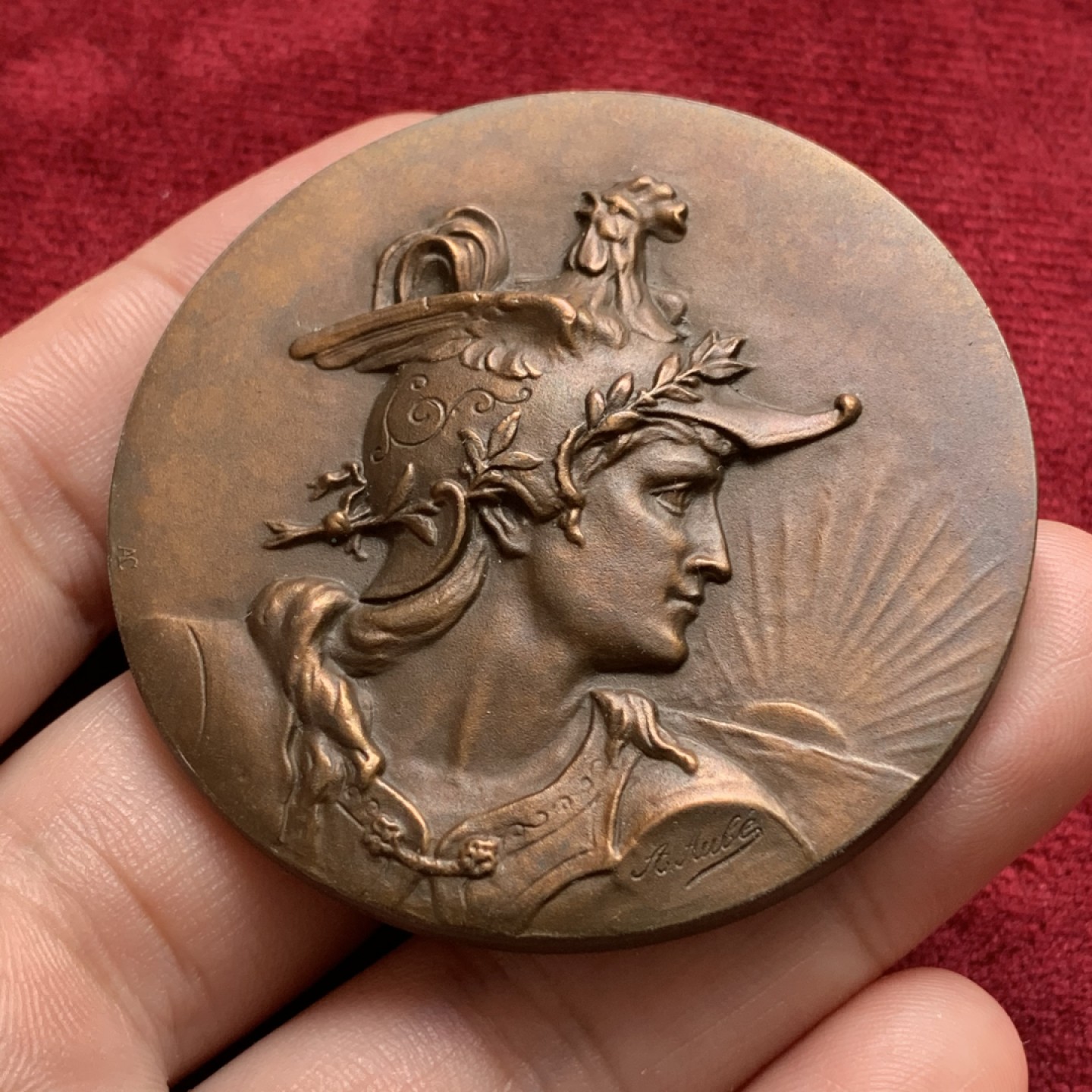 《竞宝斋》第68场-本周日，周一，周四.3场连拍（全场不限金额包邮） 法国 1951年 玛丽安娜 铜章 75克 55.2mm 大规格  铜边铭