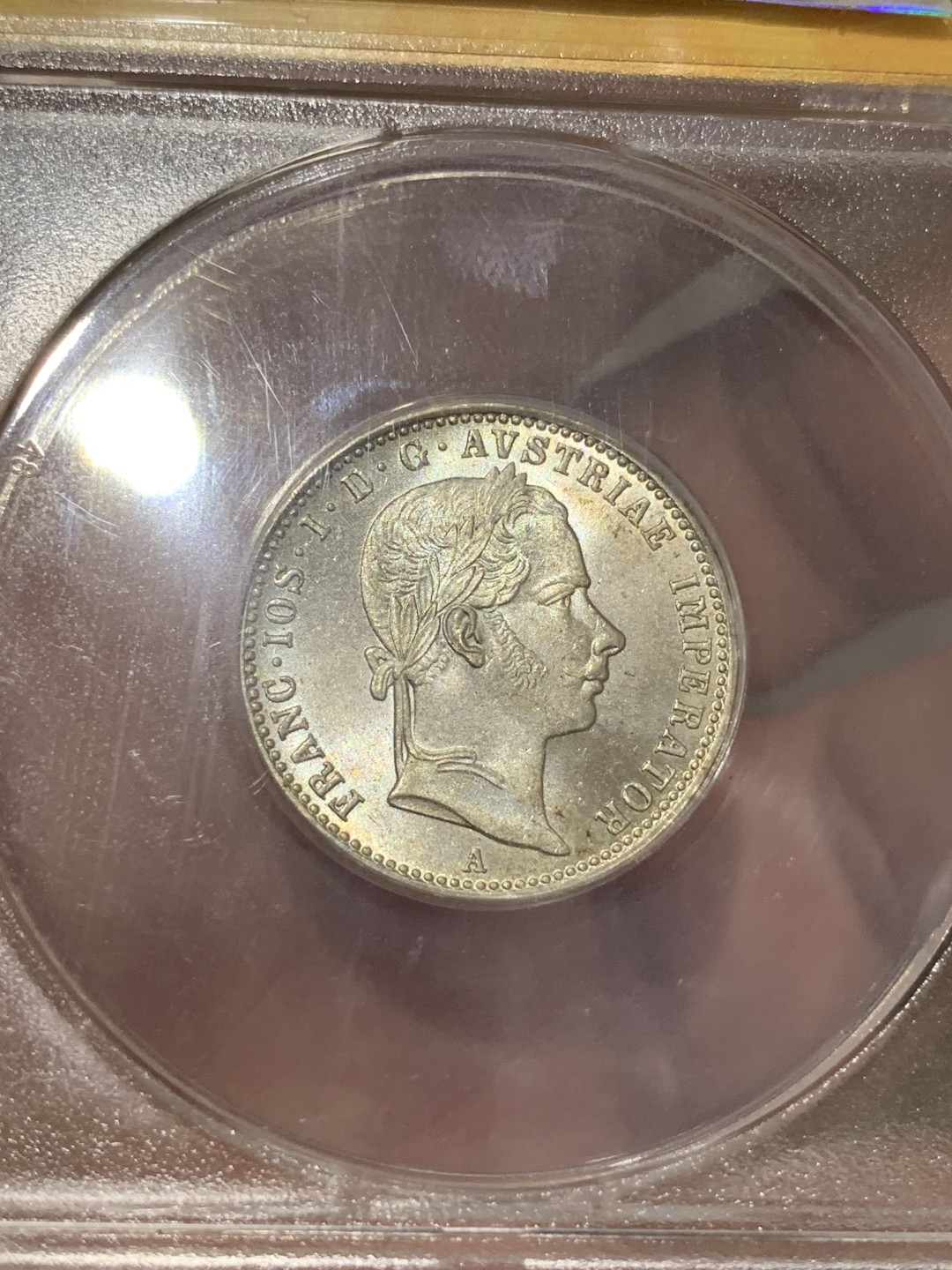 《竞宝斋》第68场-本周日，周一，周四.3场连拍（全场不限金额包邮） ANACS MS64 1858年奥地利1/4弗洛林银币 不太常见的面值，彩光，无愧64