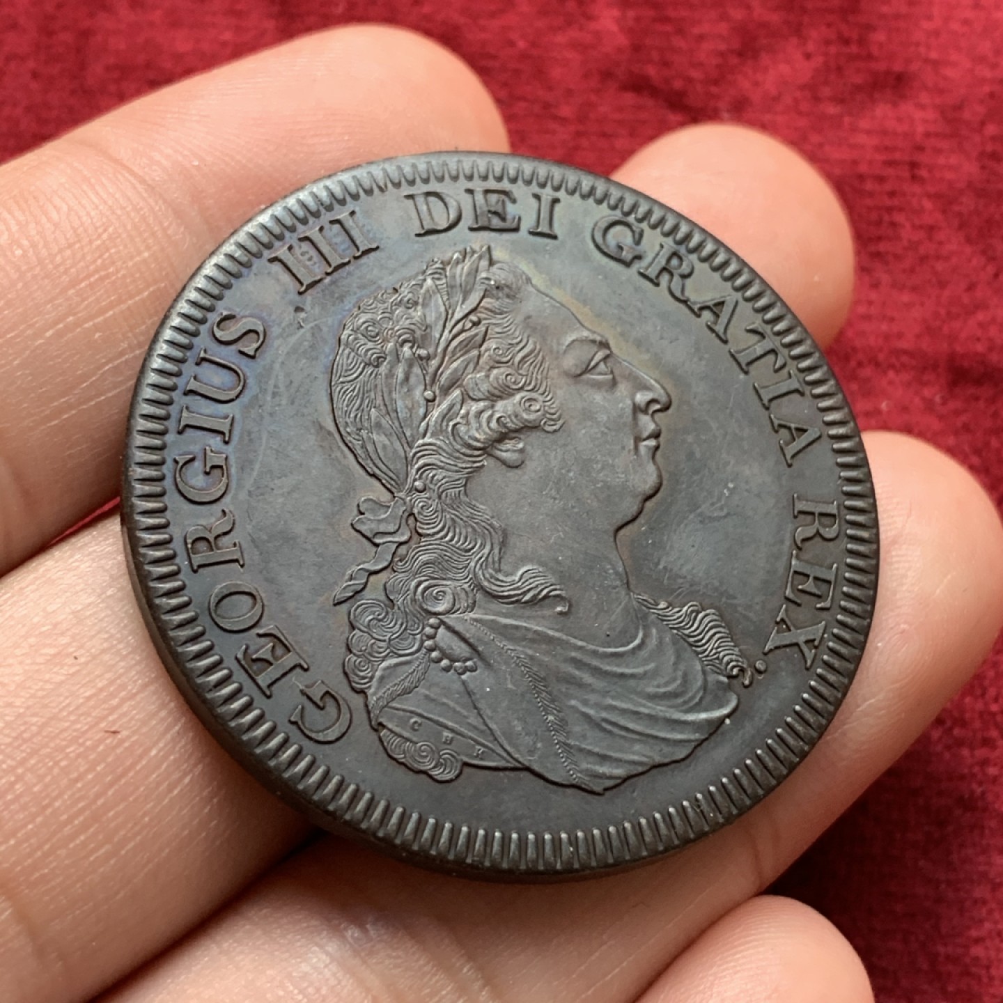 《竞宝斋》第68场-本周日，周一，周四.3场连拍（全场不限金额包邮） 英国“1808年”乔治三世国王头像 图案1克朗后铸币 直径41mm