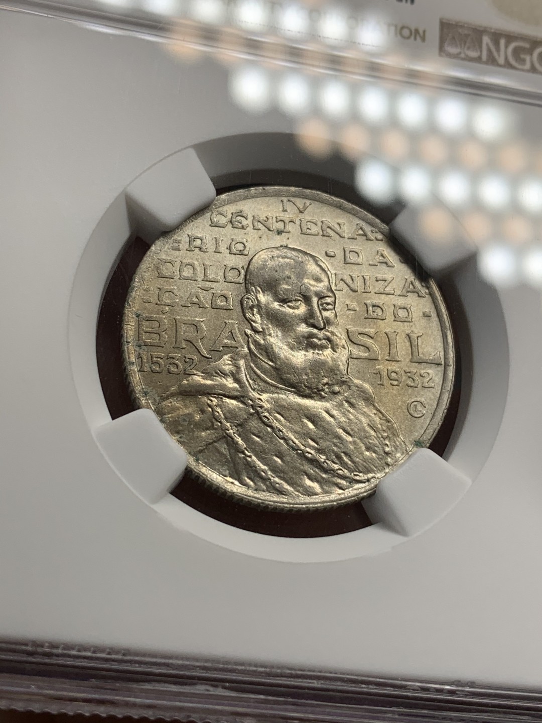 《竞宝斋》第68场-本周日，周一，周四.3场连拍（全场不限金额包邮） NGC-UNC 巴西 1932年 2000瑞斯 巴西殖民400周年纪念银币