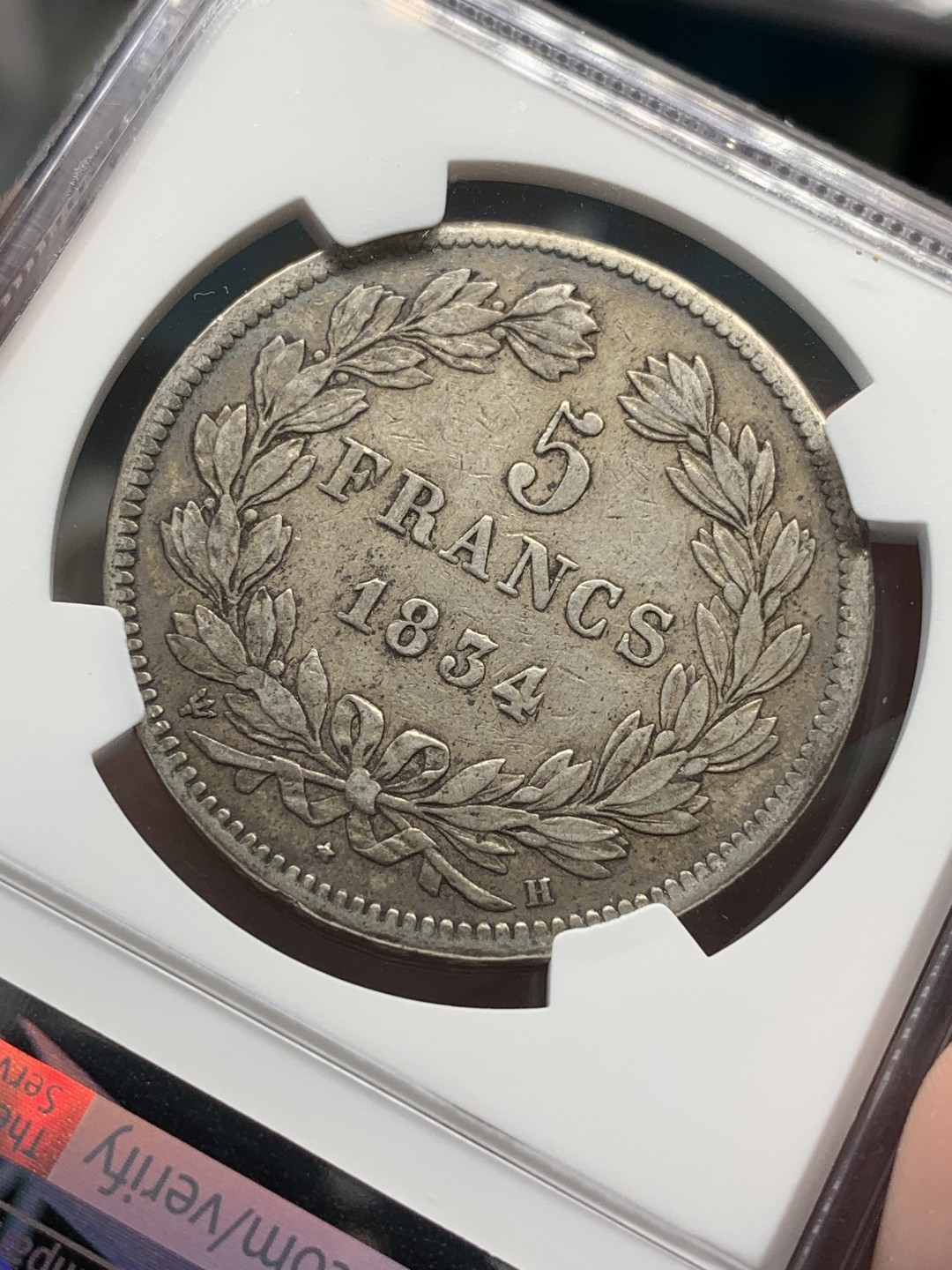 《竞宝斋》第68场-本周日，周一，周四.3场连拍（全场不限金额包邮） NGC XF40 法国 1834年菲利普一世五法郎银币 老包浆好品相