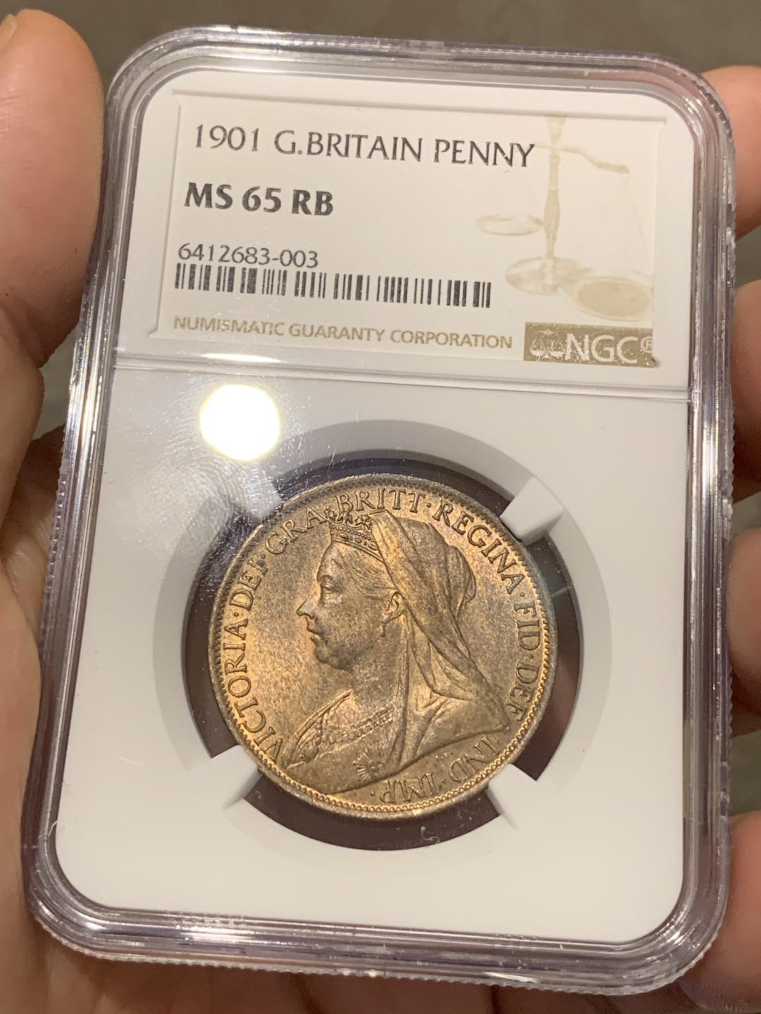 《竞宝斋》第68场-本周日，周一，周四.3场连拍（全场不限金额包邮） NGC MS65 英国 1901年维多利亚1便士大铜币 收藏级高分！