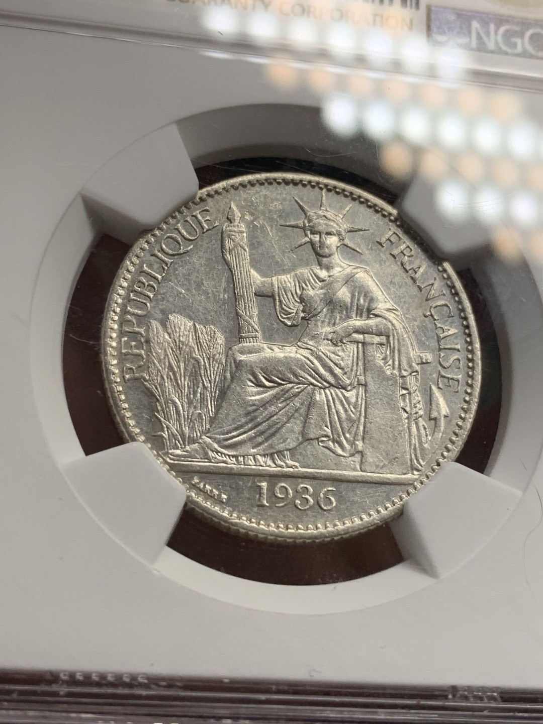 《竞宝斋》第68场-本周日，周一，周四.3场连拍（全场不限金额包邮） NGC-UNC 法属印支 1936年 50分 银币