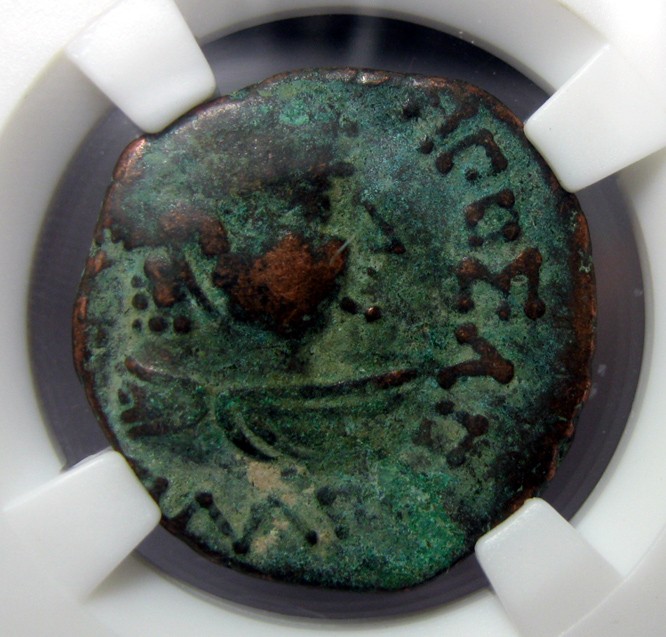 印度希腊王国铜币,赫马厄斯(Hermaeus),BC.75-50,中乾评级XF45