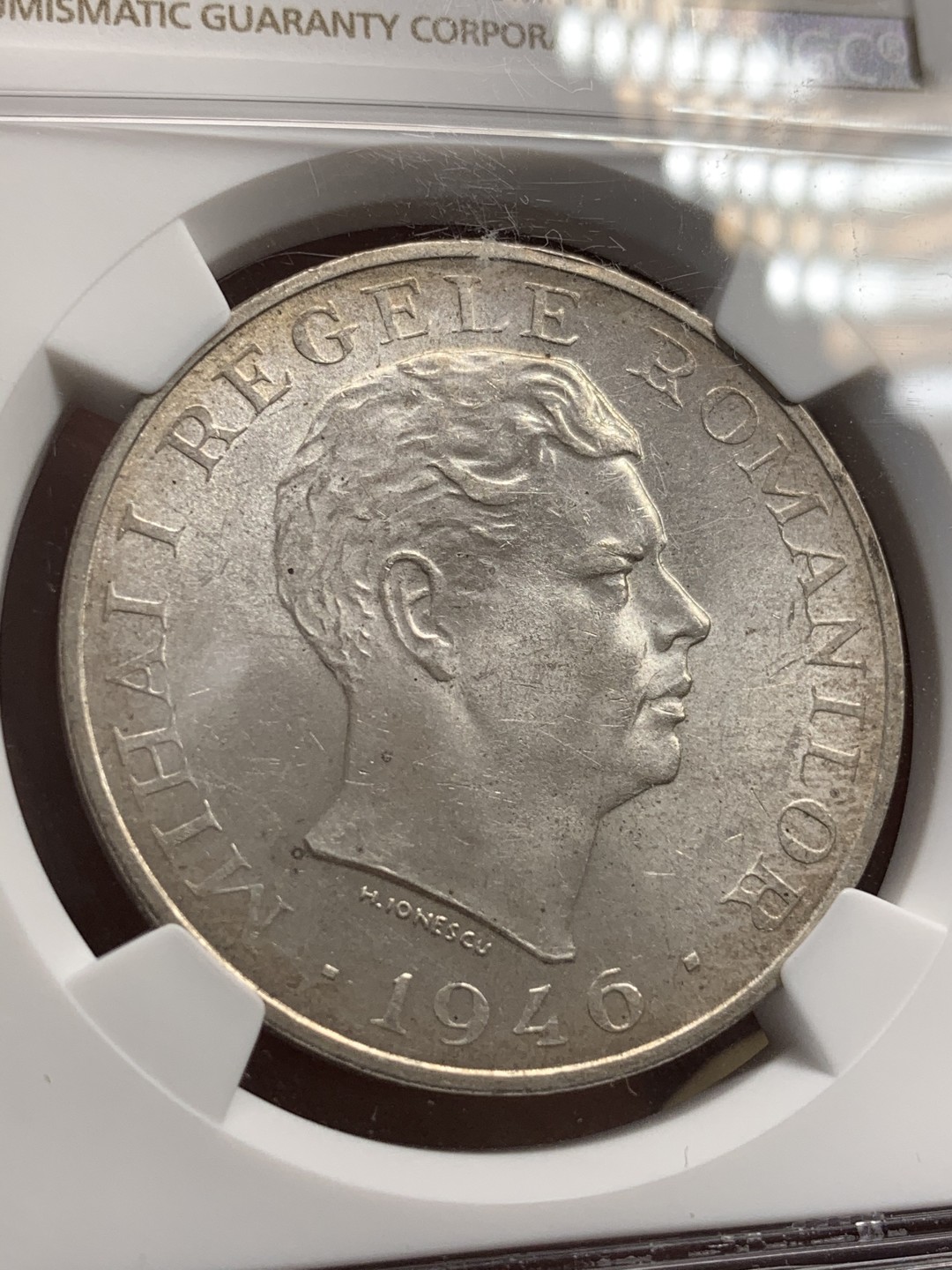 《竞宝斋》第68场-本周日，周一，周四.3场连拍（全场不限金额包邮） NGC-MS62 罗马尼亚1946年 10万列伊 大银币