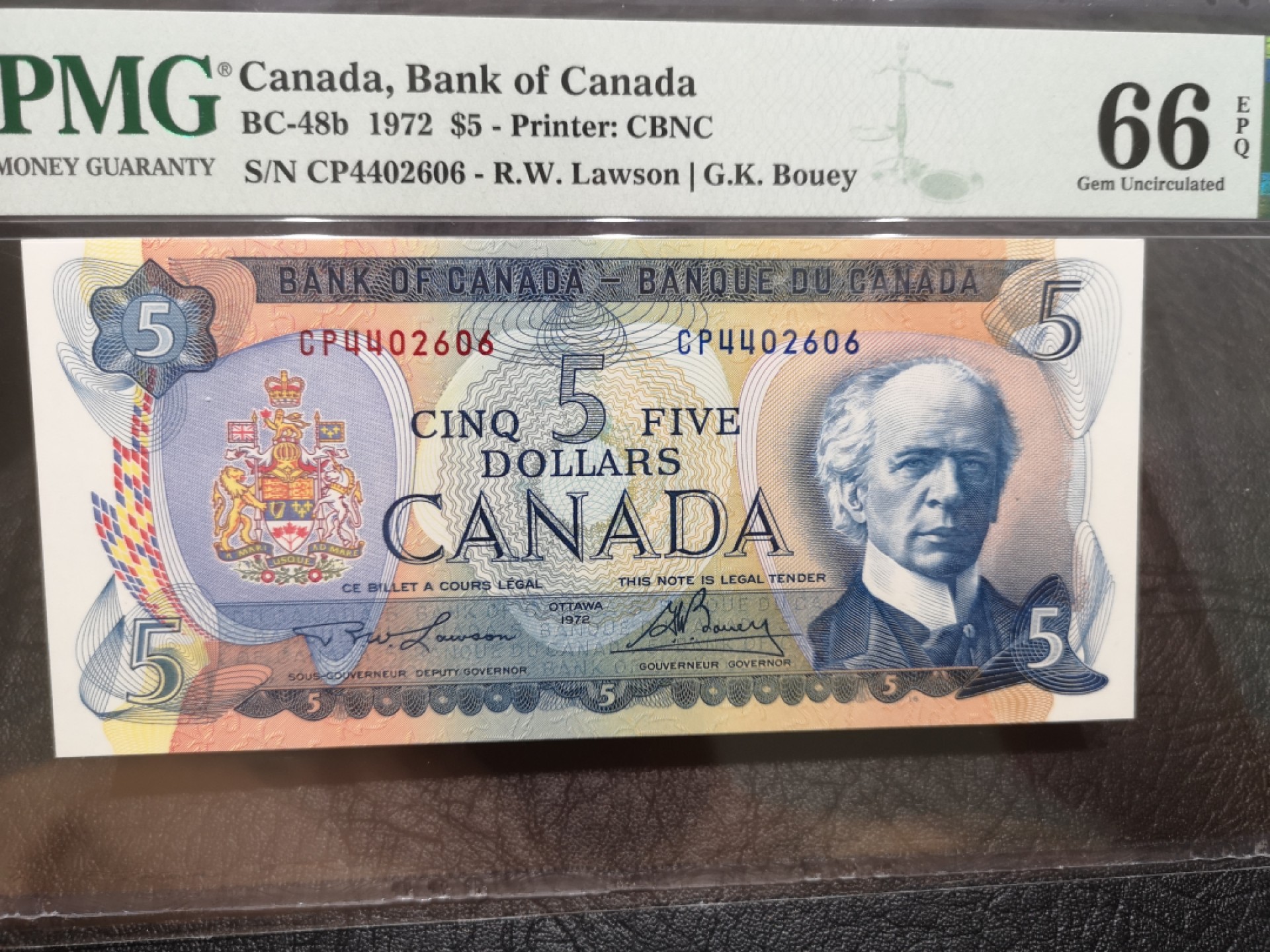 《外钞收藏家》第一百八十五期 1972年加拿大5加元 PMG66