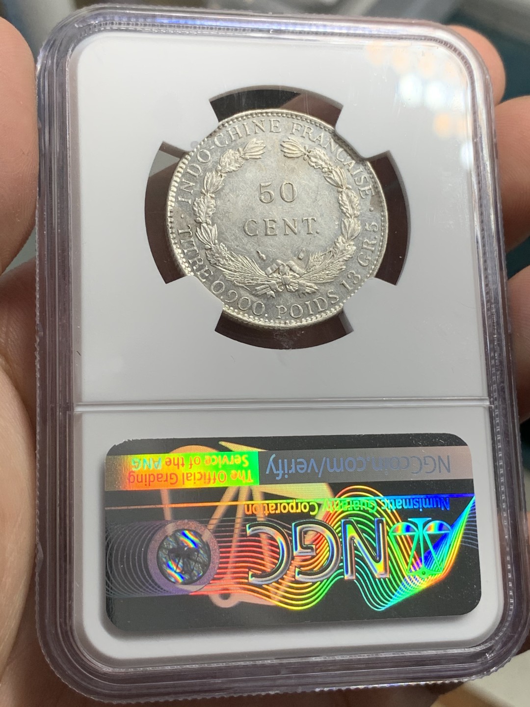 《竞宝斋》第68场-本周日，周一，周四.3场连拍（全场不限金额包邮） NGC-UNC 法属印支 1936年 50分 银币