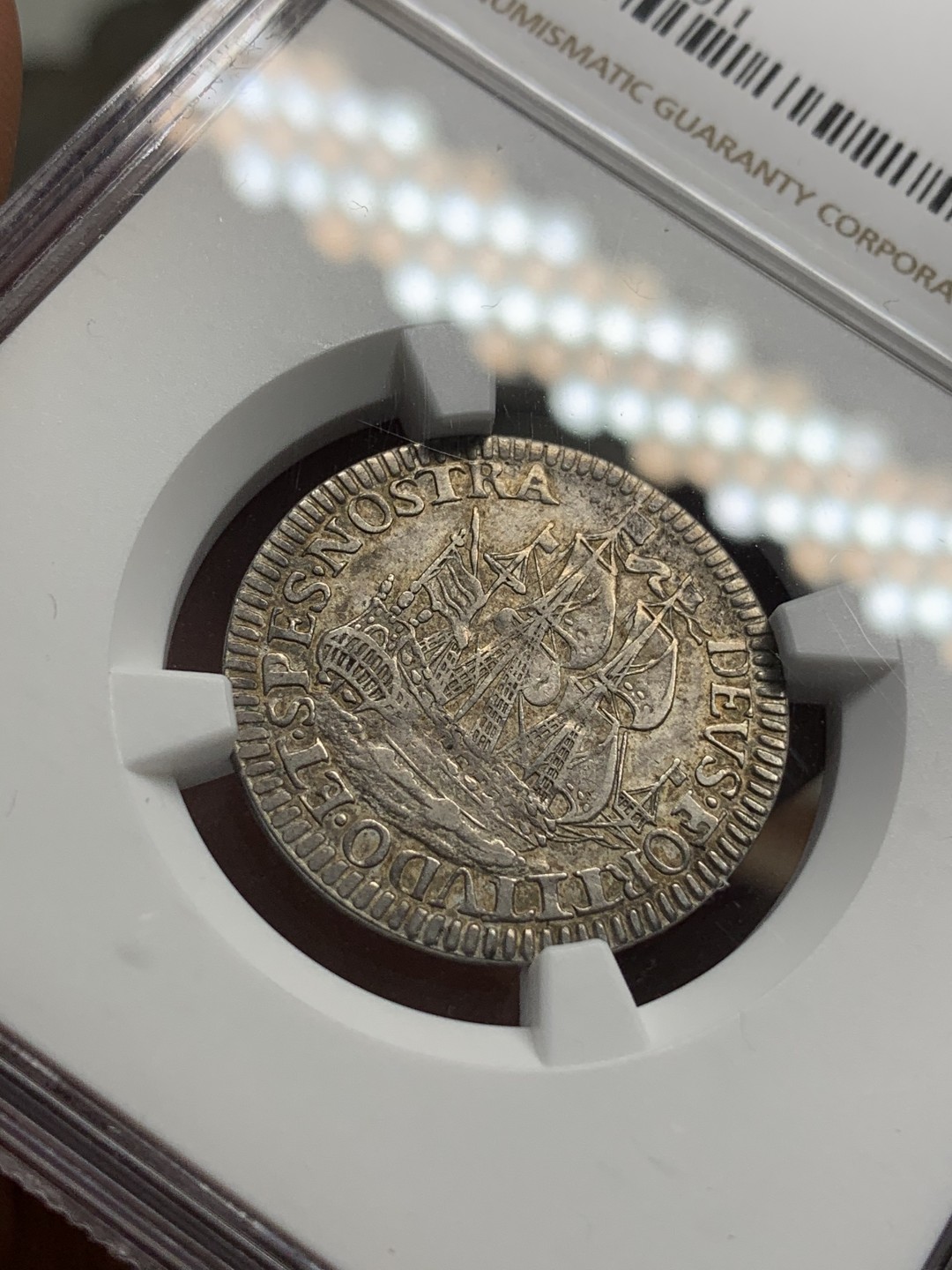 《竞宝斋》第68场-本周日，周一，周四.3场连拍（全场不限金额包邮） NGC-AU50 荷兰西弗里斯兰省 1678年 大帆船 6S银币 原味带彩 能给分的凤毛麟角