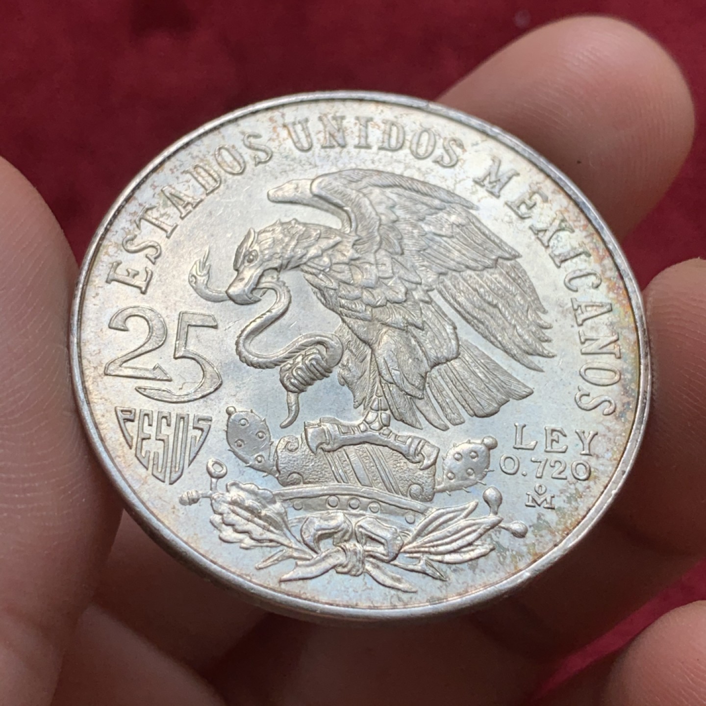 《竞宝斋》第68场-本周日，周一，周四.3场连拍（全场不限金额包邮） 墨西哥 1968年 25比索 奥运银币 墨西哥奥运银币，原汁原味，完全未流通品相