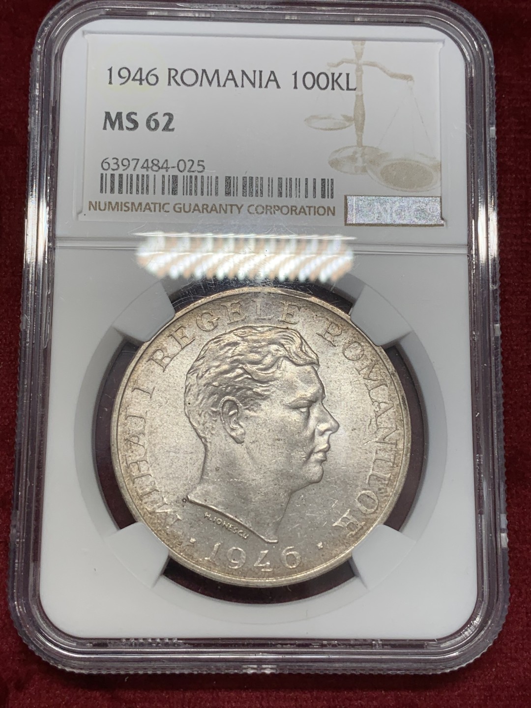 《竞宝斋》第68场-本周日，周一，周四.3场连拍（全场不限金额包邮） NGC-MS62 罗马尼亚1946年 10万列伊 大银币