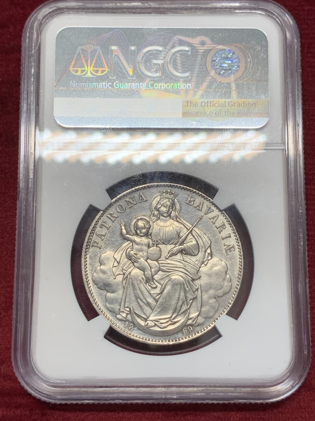 《竞宝斋》第68场-本周日，周一，周四.3场连拍（全场不限金额包邮） NGC-UNC,巴伐利亚，1869年 圣母抱婴1泰勒，上手有类镜面的感觉