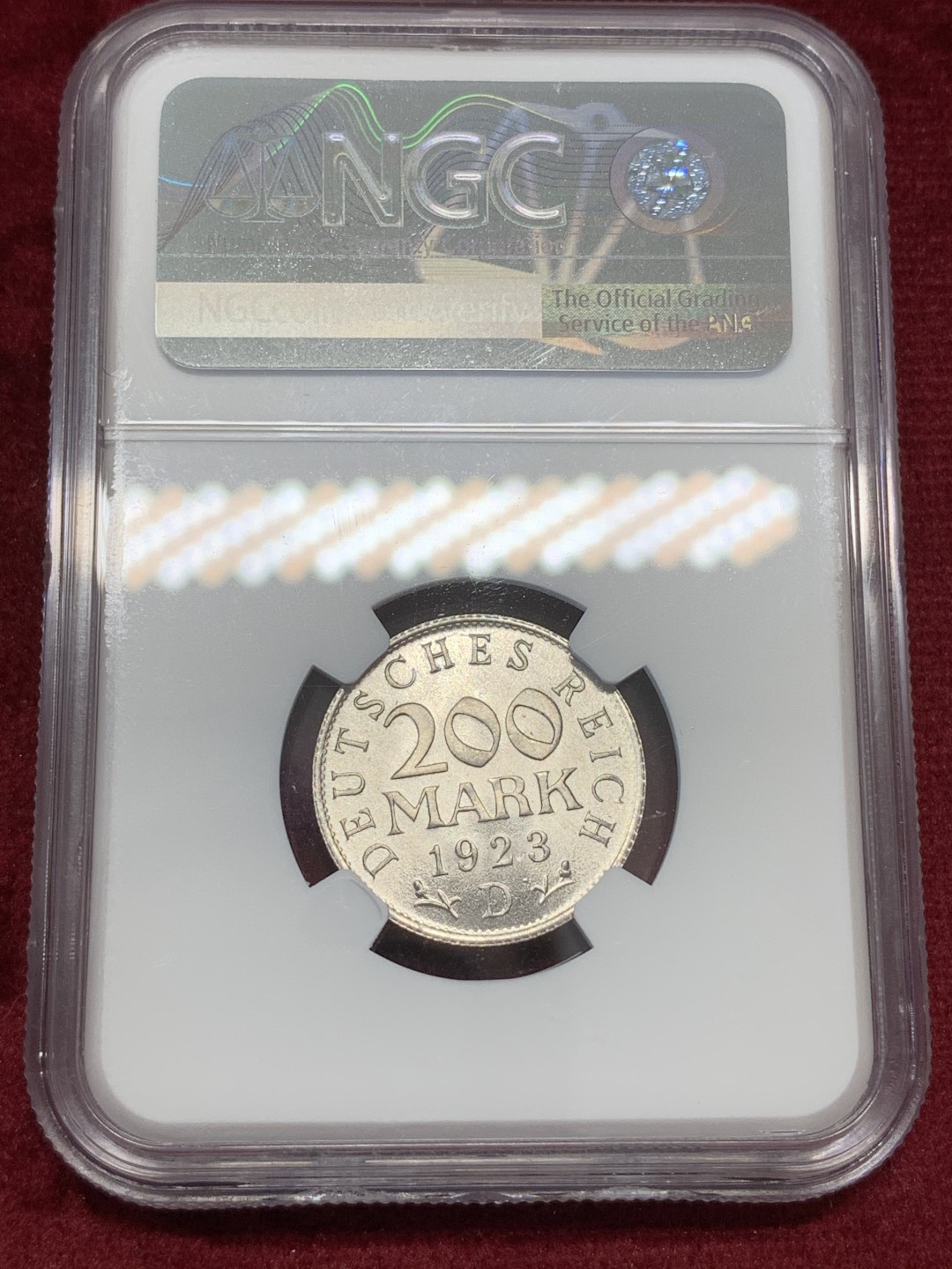 《竞宝斋》第68场-本周日，周一，周四.3场连拍（全场不限金额包邮） NGC-MS65，德国 1923年D版  200马克铝币，上65分不容易