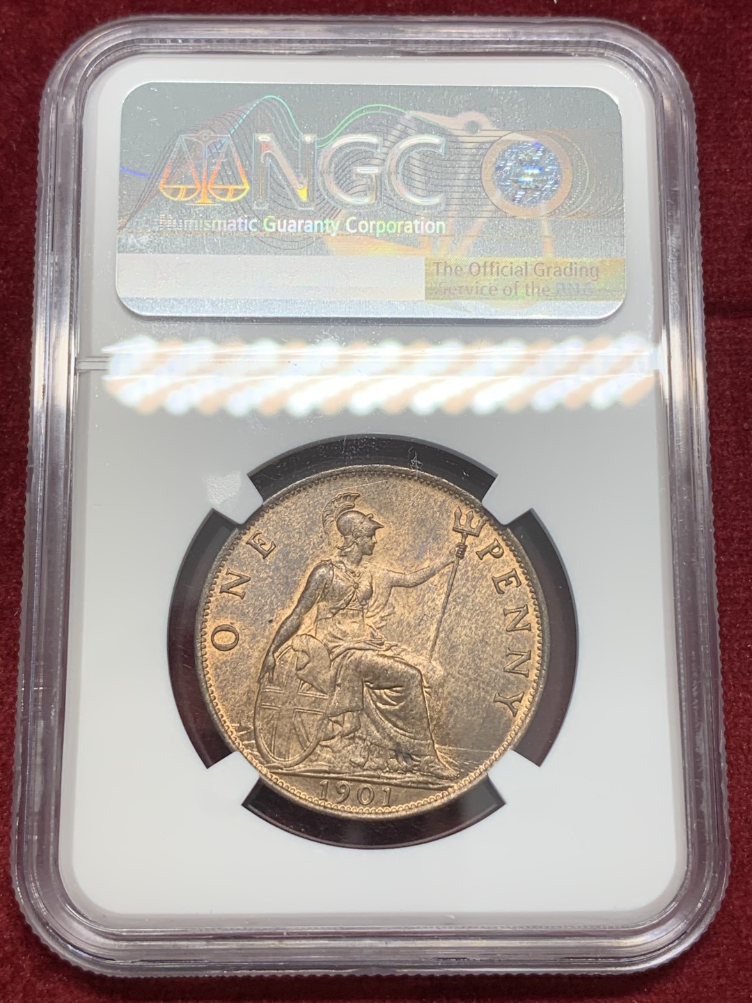 《竞宝斋》第68场-本周日，周一，周四.3场连拍（全场不限金额包邮） NGC MS65 英国 1901年维多利亚1便士大铜币 收藏级高分！