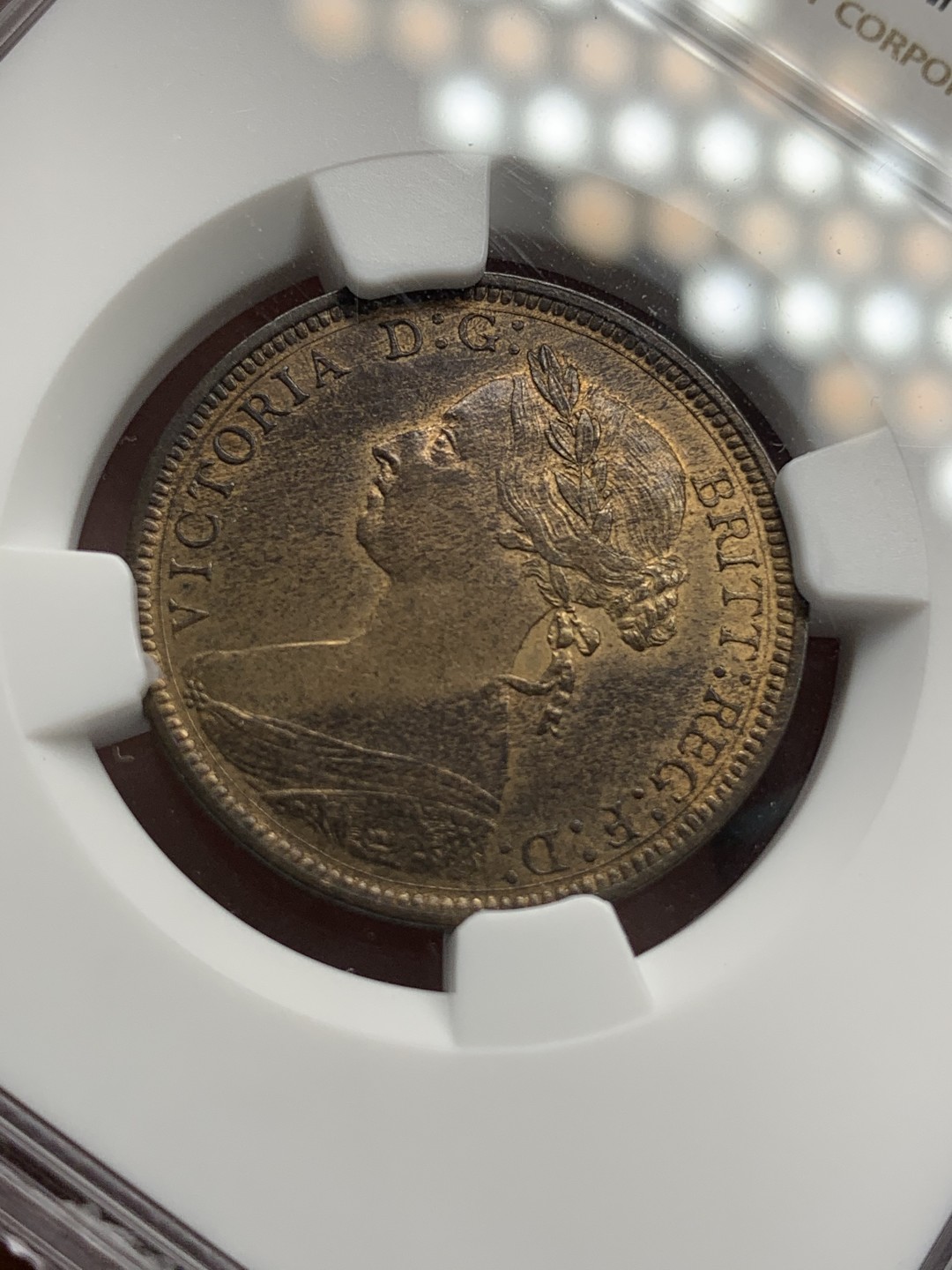 《竞宝斋》第68场-本周日，周一，周四.3场连拍（全场不限金额包邮） NGC-MS63 英国 1887年 1/2便士 小维铜币 状态很好 不错的的分数