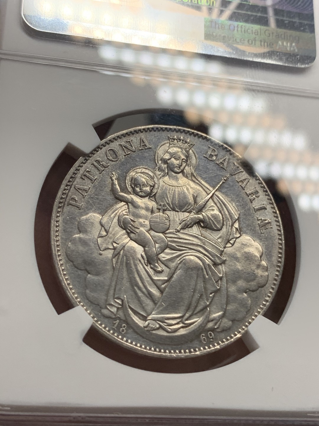 《竞宝斋》第68场-本周日，周一，周四.3场连拍（全场不限金额包邮） NGC-UNC,巴伐利亚，1869年 圣母抱婴1泰勒，上手有类镜面的感觉