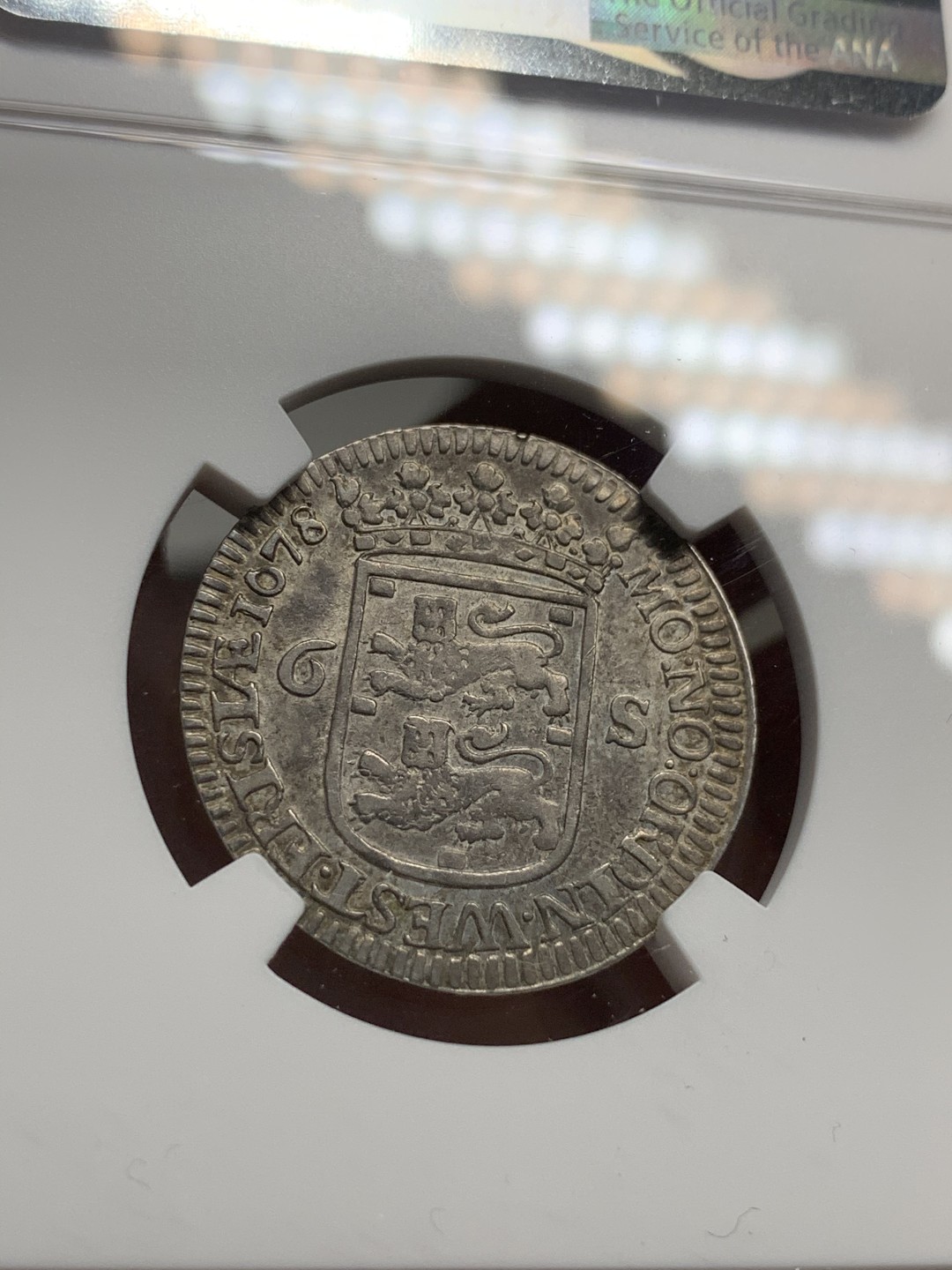 《竞宝斋》第68场-本周日，周一，周四.3场连拍（全场不限金额包邮） NGC-AU50 荷兰西弗里斯兰省 1678年 大帆船 6S银币 原味带彩 能给分的凤毛麟角